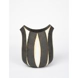 John Ward (born 1938) Tulip vase hand-built stoneware vase with black and white panels, impressed
