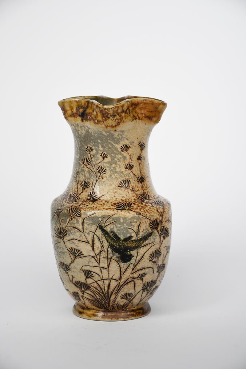 A Martin Brothers stoneware vase, dated 1888, shouldered, square section, with cylindrical neck