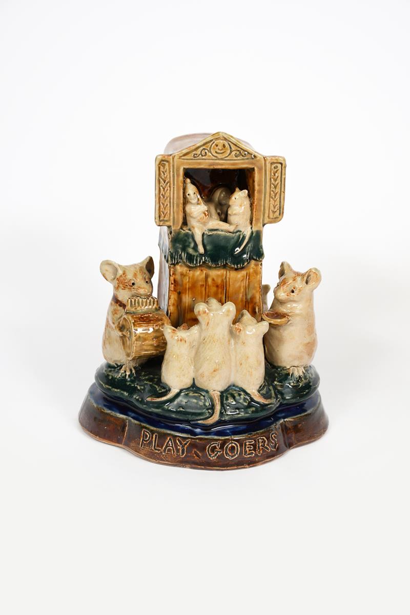 Play Goers a Doulton Lambeth stoneware mouse group by George Tinworth, modelled as mice performing a