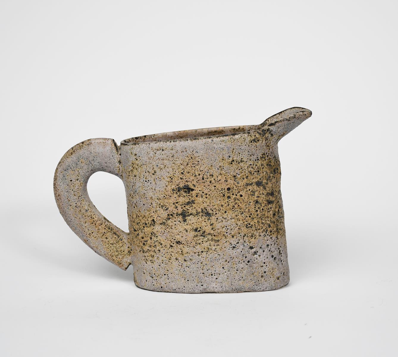 Emmanuel Cooper OBE (1938-2012) stoneware jug form pitted lavender on tan impressed seal mark - Image 3 of 3