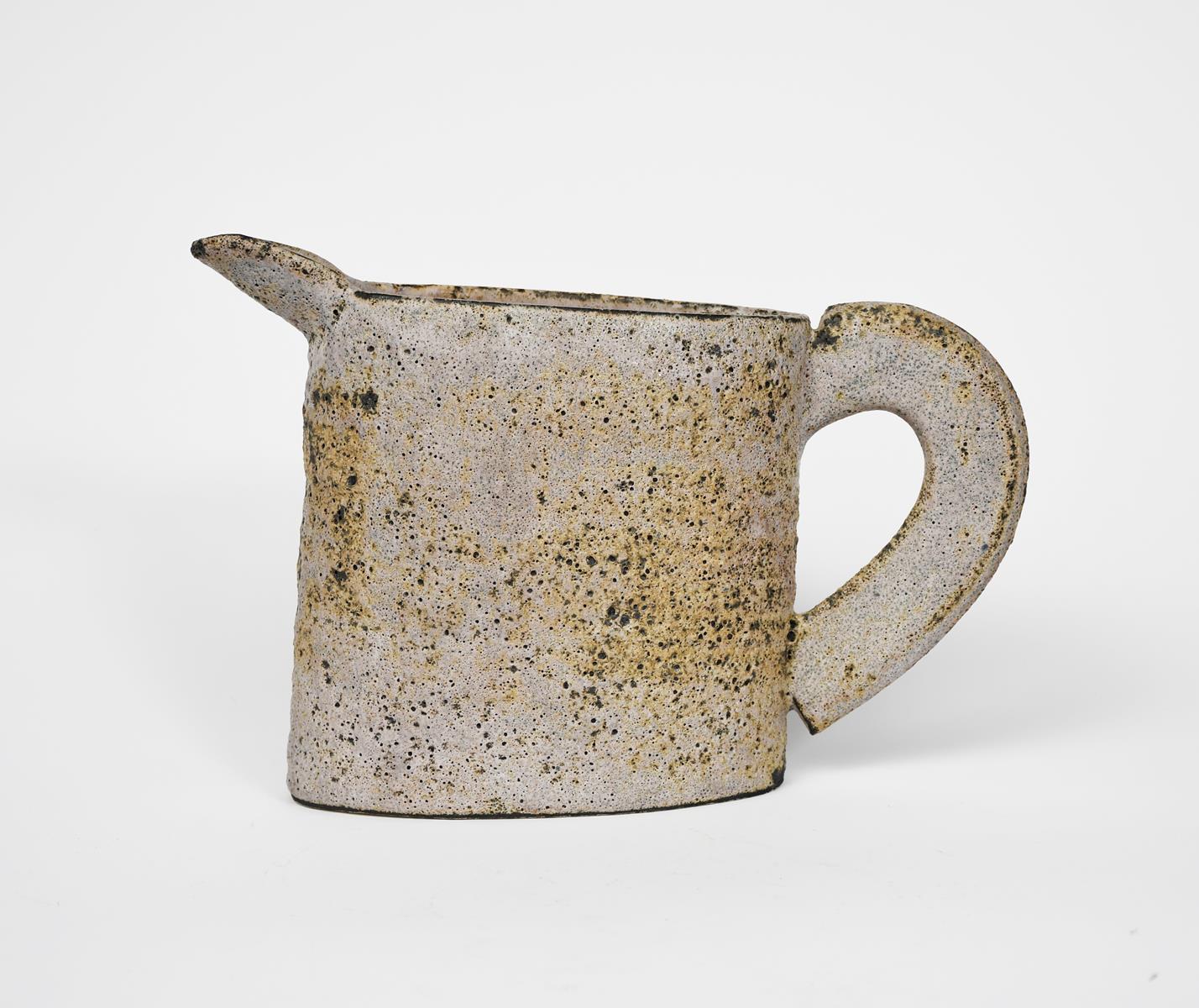 Emmanuel Cooper OBE (1938-2012) stoneware jug form pitted lavender on tan impressed seal mark - Image 2 of 3