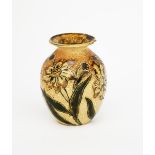 A Martin Brothers stoneware vase, shouldered form with flaring top rim, incised and painted with