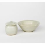 Richard Batterham (1936-2021) a small porcelain beaten caddy and cover, covered in a pale celadon