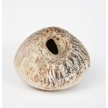 Mai Yeong coiled vessel, ovoid with angled aperture, textured finish paper label to base 21.5cm.