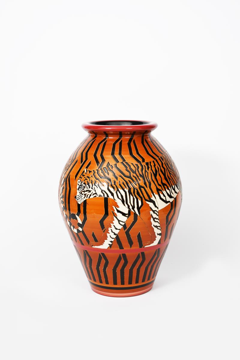 'Tiger' a large Dennis China Works vase designed by Sally Tuffin, dated 2000, incised with a
