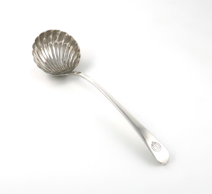 A George III silver Old English pattern soup ladle, by Eley and Fearn, London 1805, shell bowl,