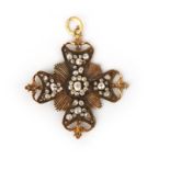 A gold and pearl pendant, 19th century, designed as a Maltese cross, set with pearls, length 8cm