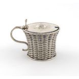 A Victorian basket mustard pot, by Henry Manton, Birmingham 1851, tapering circular form, weaved