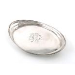 By Leslie Durbin, a modern silver tray, London 1949, oval form, raised reeded sides, the centre