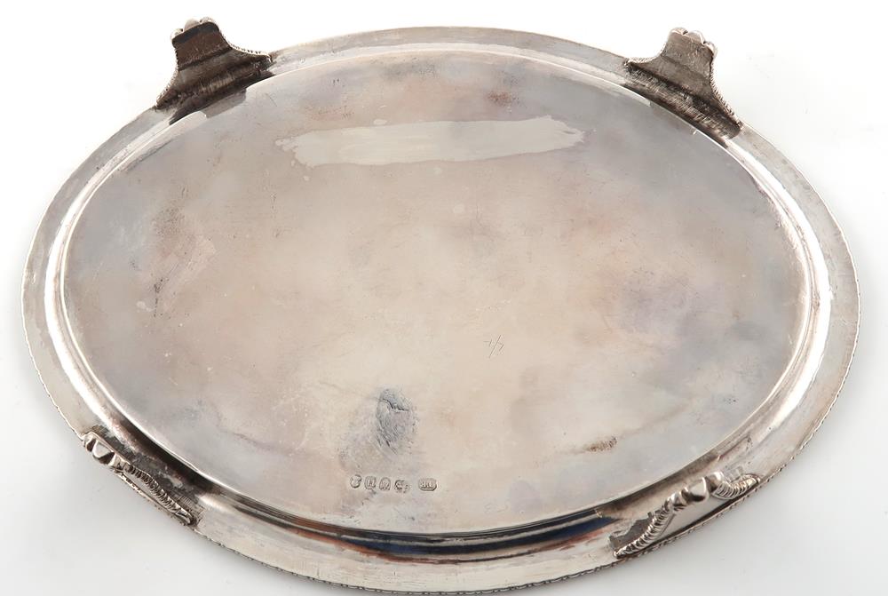 A George silver waiter, by Timothy Renou, London 1803, oval form, gadroon border, on four bracket - Image 2 of 7