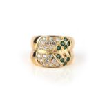 A diamond and green paste ring, designed as a double bombι hoop, the front pavι-set with brilliant-