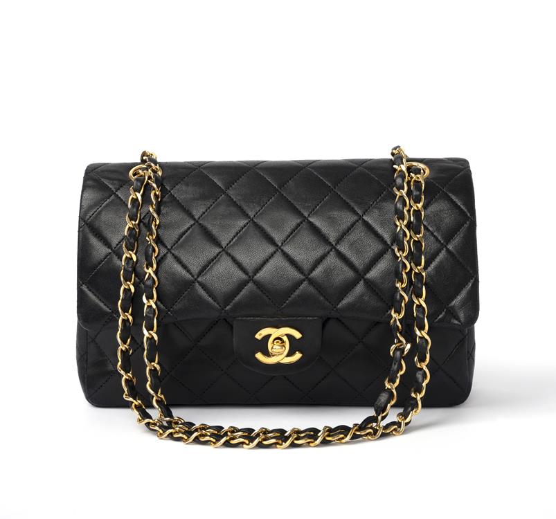 Chanel, a quilted black medium double flap bag, the black leather with gold tone hardware, with - Image 2 of 2