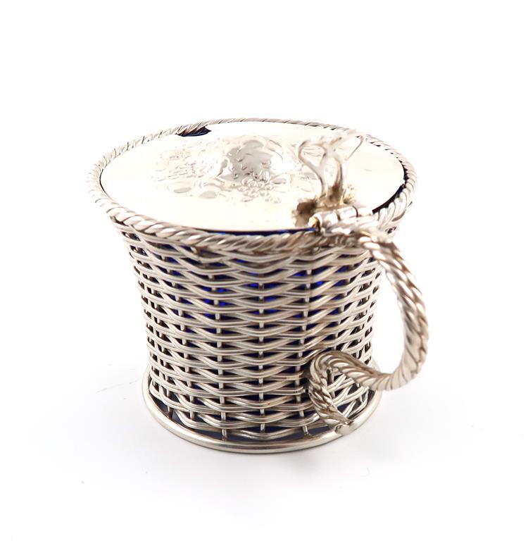 A Victorian basket mustard pot, by Henry Manton, Birmingham 1851, tapering circular form, weaved - Image 4 of 7