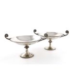 A pair of silver two handled tazza, by James Dixon & Sons, Sheffield 1927, circular forms, feather