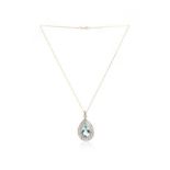 An aquamarine and diamond pendant, millegrain-set with a pear-shaped aquamarine weighing