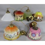 Six various colourful glass light shades, circa 1930