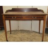 An inlaid Edwardian mahogany side table/washstand with partially raised gallery over two frieze
