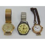 Collection of vintage watches to include a 1920s/30s 9ct lug watch with enamelled dial and plaited
