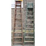 Two large vintage wooden folding step ladders, varying design (af) to be sold for display purposes