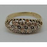 Victorian style yellow metal diamond cluster ring, size N, 3g (one stone vacant)