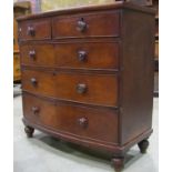 A 19th century mahogany bowfronted bedroom chest of two short over three long graduated drawers,