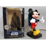 Mickey Mouse telephone by Tyco together with a boxed Star Wars Electronic Talking Bank (both