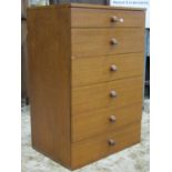 Avalon teak bedroom chest of six long partially graduated drawers with moulded handles, 61cm wide (