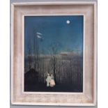 After Henri Rousseau (French 1844-1910) a coloured oleograph of a pair of figures in a moonlit