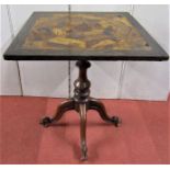 An unusual 19th century occasional table, the square cut top geometrically set with specimen