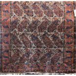 Unusual Persian village rug with geometric paisley decoration, 185 x 140cm