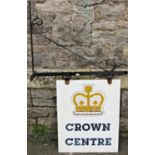 A exterior wall mounted painted aluminium sign Crown Centre with angular bracket