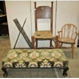 A william birch Arts and Crafts single chair with broad splat together with a carved oak Quran stand