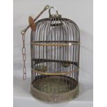A late 19th century brass and hanging bird cage, 60 cm high