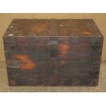 A 19th century oak and steel banded strong box/silver chest together with a cane work conservatory