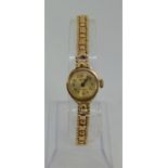 Vintage ladies 9ct Courvette 17 Jewels cocktail watch, the gilt dial with Arabic numerals, 15mm