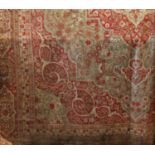 Massive antique country house carpet with intricate decoration of scrolled foliage and birds, with