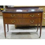 An inlaid Edwardian mahogany bow fronted dressing/side table with inlaid satinwood banding and