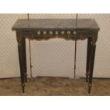 A reproduction gilt wood hall/pier table with loose rectangular marble top raised on reeded