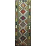 Maimana Kelim runner in various shades of green, 195 x 65cm