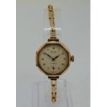 Vintage 9ct Precsta 17 Jewels dress watch, the white dial with Arabic numerals and subsidiary second