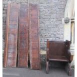 A reclaimed 19th century oak church pew/chair with moulded framework and pierced gothic trefoil