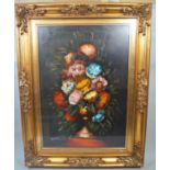Jalo? Floral still life, oil on canvas, signed, 68 x 48.5cm approx, in moulded gilt frame with