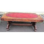 A mahogany occasional table in the Regency style, low rectangular form with serpentine shaped ends