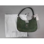 Ladies handbag by Jimmy Choo 'Varenne Hobo/s' in green 'cactus' colour, with large JC logo, chain