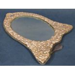 Silver applied easel mirror with oval mount and embossed Rococo type decoration, 33 cm high x 25