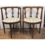 A pair of Edwardian mahogany framed tub chairs, the horseshoe shaped backs supported by shaped and