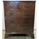 Small reproduction chest of three long and two short drawers on swept supports