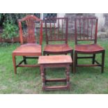 Three individual Georgian cottage chairs in elm and other mixed timbers, together with an old
