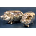 A pair of novelty 925 white metal vestas in the form of pot belly pigs, 6.25 cm long, 3 oz approx (