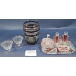 Two glass dressing table sets in the Art Deco manner, together with a number of etched glass